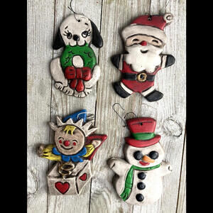 Vintage Handmade Signed Ceramic Christmas Ornaments 1973 set of 4